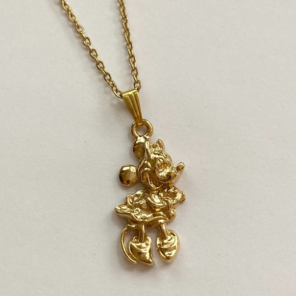 Gold Minnie Mouse Necklace Vintage Pendant Plated 20" Disney Disneyana Mickey - Picture 7 of 12
